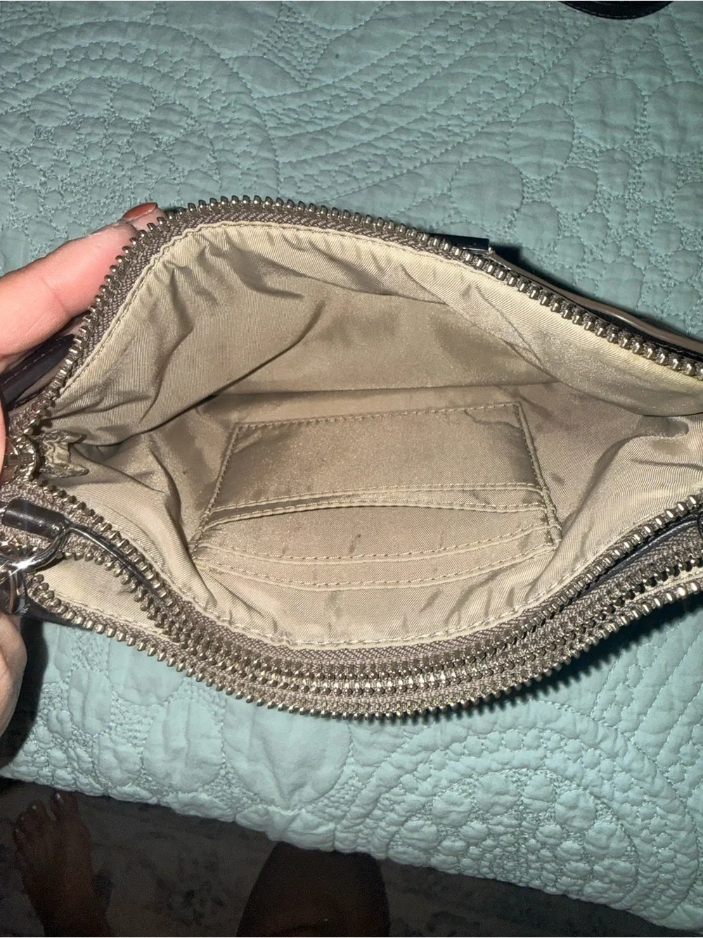Tumi Taupe Saffiano Leather Wristlet Clutch with Removable Strap